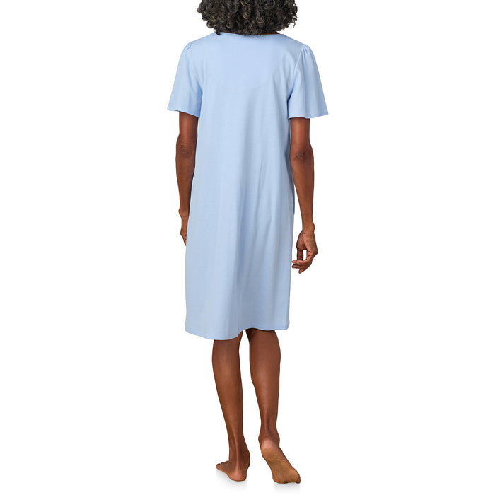 A lady wearing Classic Blue Flutter Sleeve Waltz Nightgown
