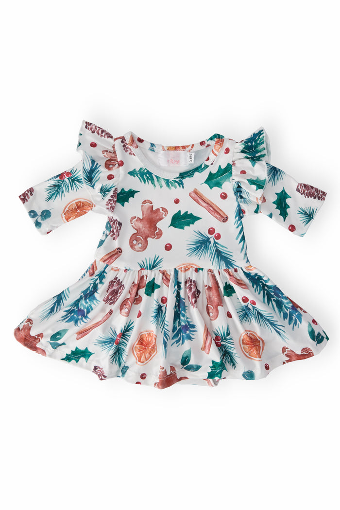 Classic Christmas 3/4 Sleeve Flutter Twirl Bodysuit-Mila & Rose ®