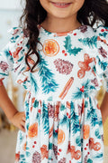 Classic Christmas 3/4 Sleeve Ruffle Twirl Dress-Mila & Rose ®