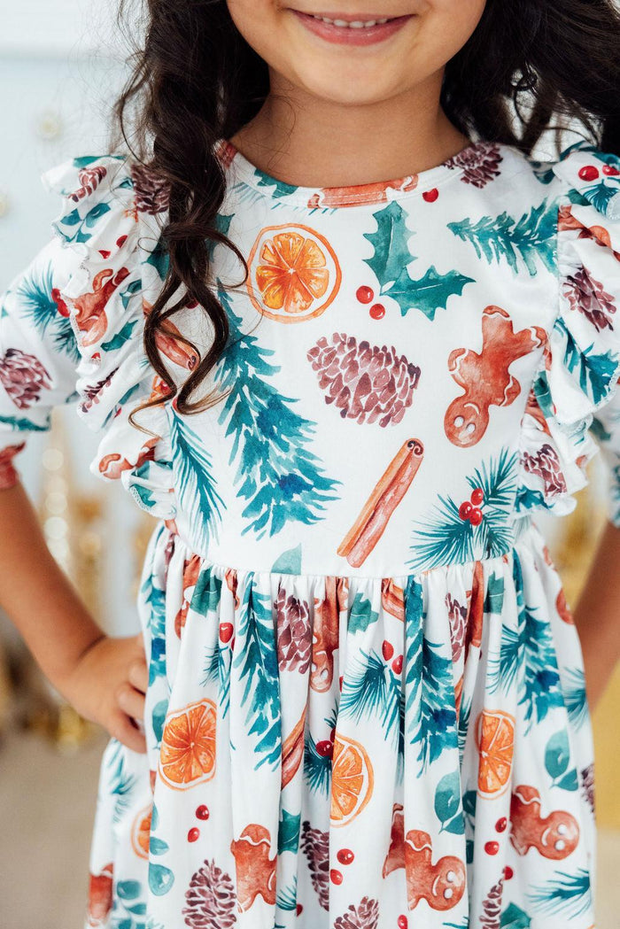 Classic Christmas 3/4 Sleeve Ruffle Twirl Dress-Mila & Rose ®