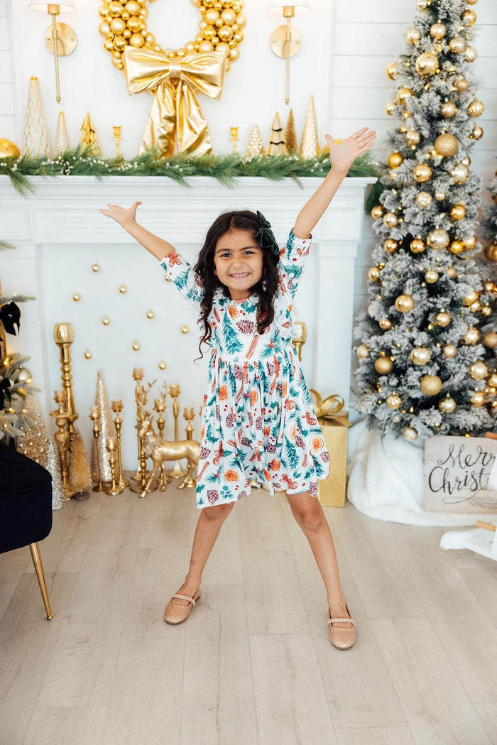 Classic Christmas 3/4 Sleeve Ruffle Twirl Dress-Mila & Rose ®