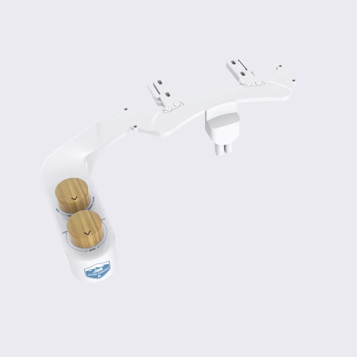 White RV Bidet Attachment - Angled View with Dual Controls | United RV Parts