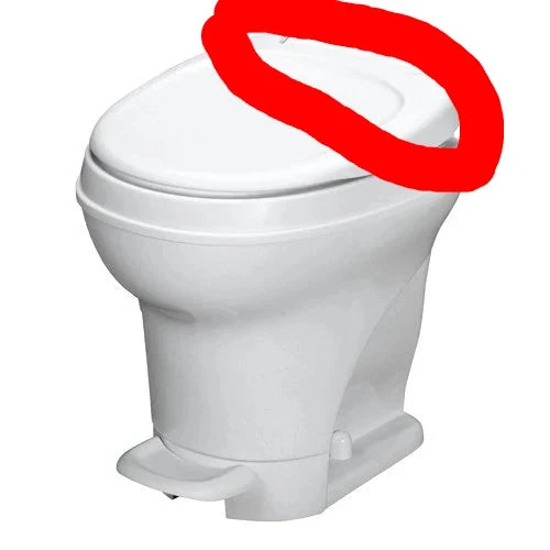 White Thetford RV Toilet - Side Profile with Red Circle | United RV Parts