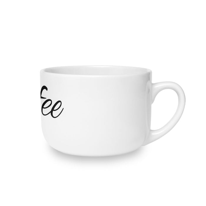 Coffee Latte Mug — 25oz White Ceramic Bowl Mug with Script "coffee"