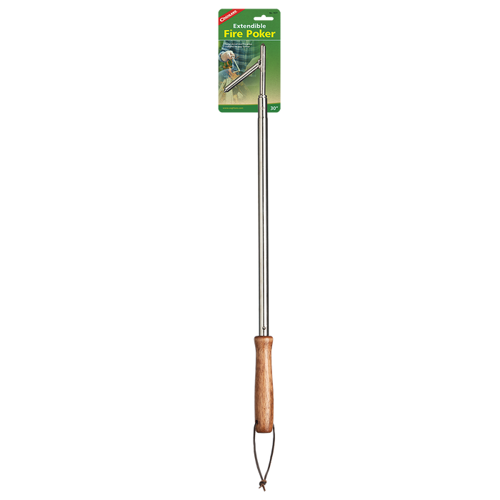 Chrome Steel Extendible Campfire Poker with Wood Handle - Full Length in Packaging | United RV Parts