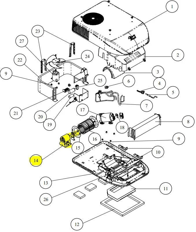 Coleman Mach 8 AC System Diagram - Fan Motor Location Highlighted Yellow | United RV Parts