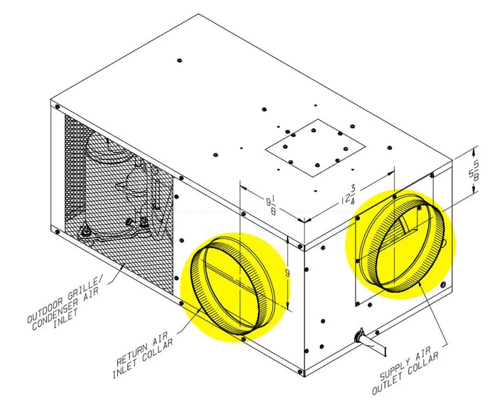 Coleman Park Pac Air Conditioner Installation Diagram with Duct Collar Placement | United RV Parts