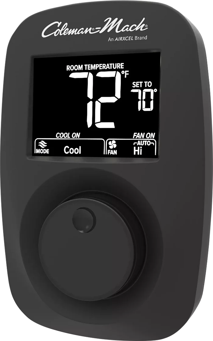 Black Coleman Mach Digital RV Thermostat 9420A381 - Front View | United RV Parts