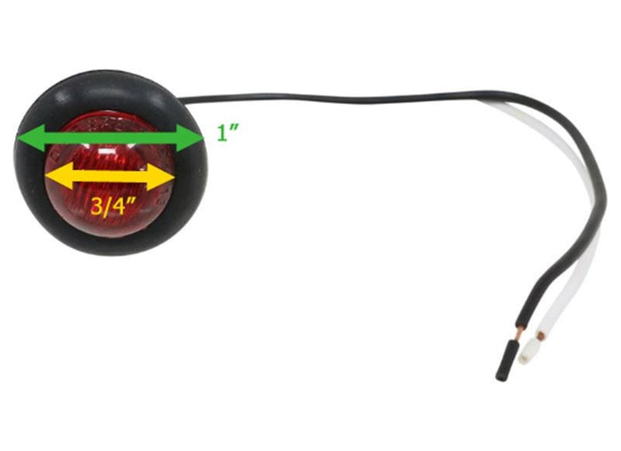 Red 3/4-Inch LED Bullet Light CMD-003-183RR Dimension Diagram Showing 1-Inch Grommet Size | United RV Parts