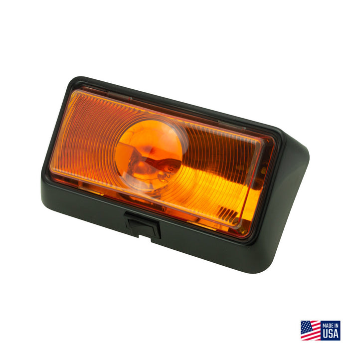 Black Command Electronics CMD-007 Porch Light with Amber Lens - Angled View | United RV Parts