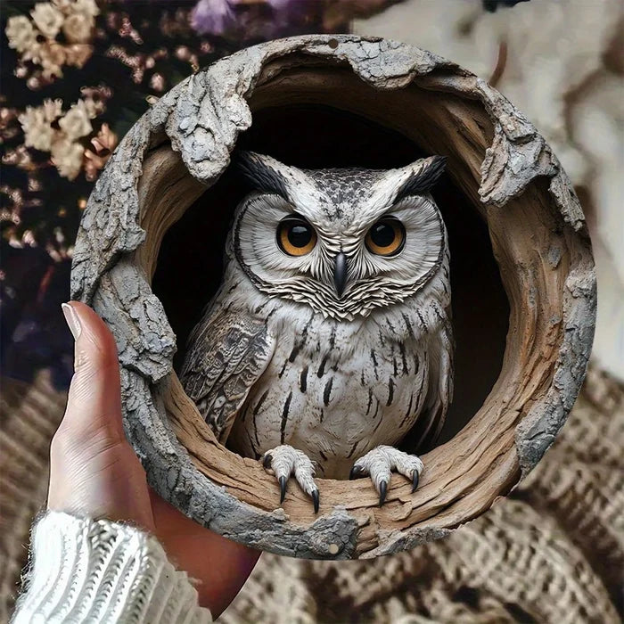 Contemporary Owl Wall Theme Round Wooden Home Wall Decor 8 inch