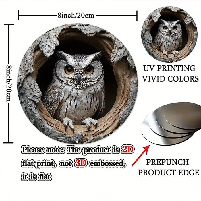 Contemporary Owl Wall Theme Round Wooden Home Wall Decor 8 inch
