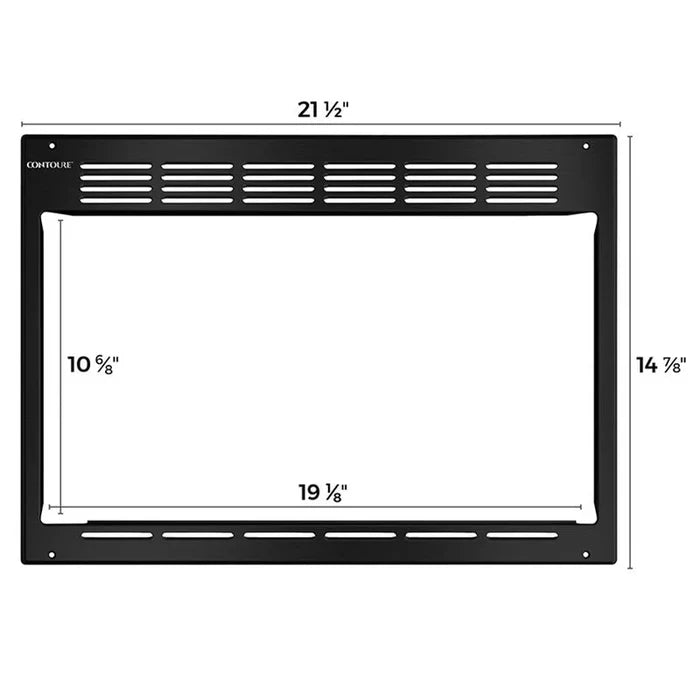 Black Contoure RVTRIM-9B RV Microwave Trim Kit - Front View with Dimensions | United RV Parts