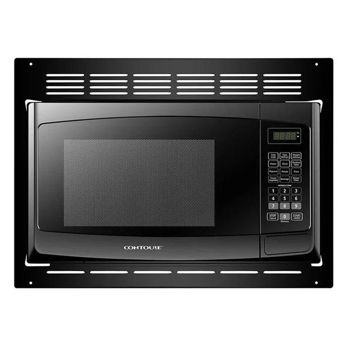 Black Contoure RVTRIM-9B Trim Kit Installed with RV-980B Microwave - Front View | United RV Parts