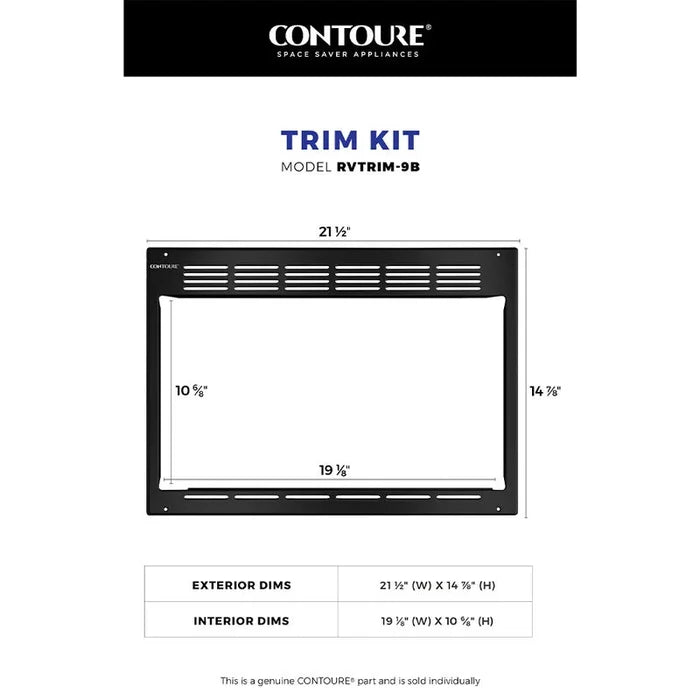 Contoure RVTRIM-9B Black RV Microwave Trim Kit Spec Sheet with Interior and Exterior Dimensions | United RV Parts