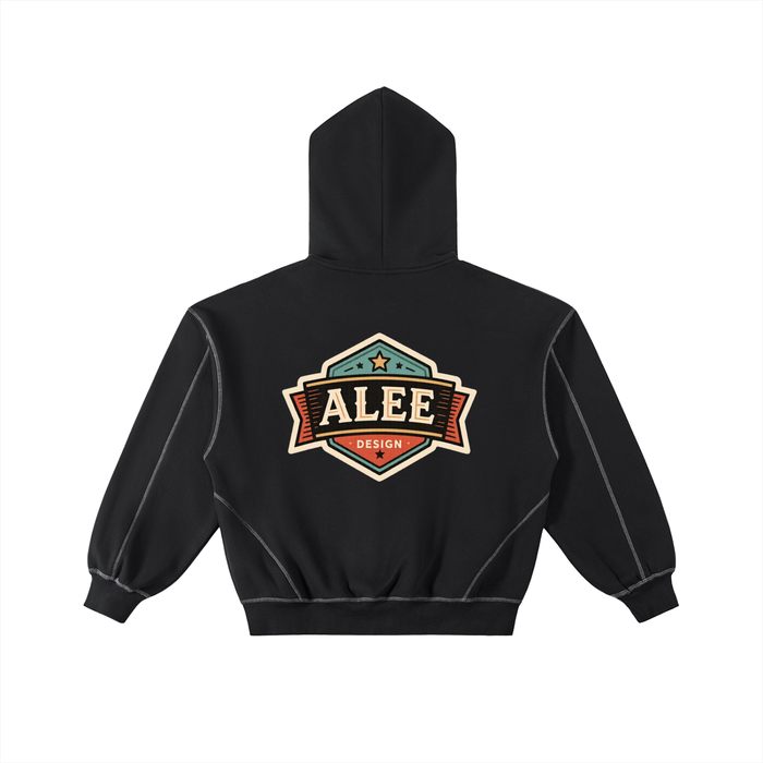Contrast-Stitched Boxy Fleece Zip Hoodie