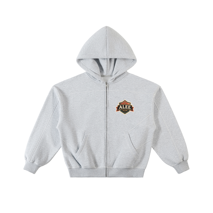 Contrast-Stitched Boxy Fleece Zip Hoodie