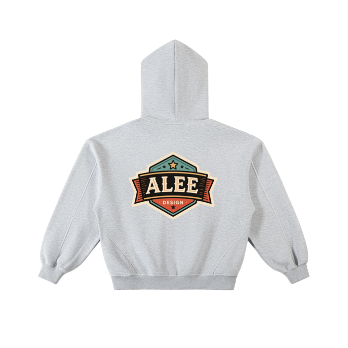 Contrast-Stitched Boxy Fleece Zip Hoodie