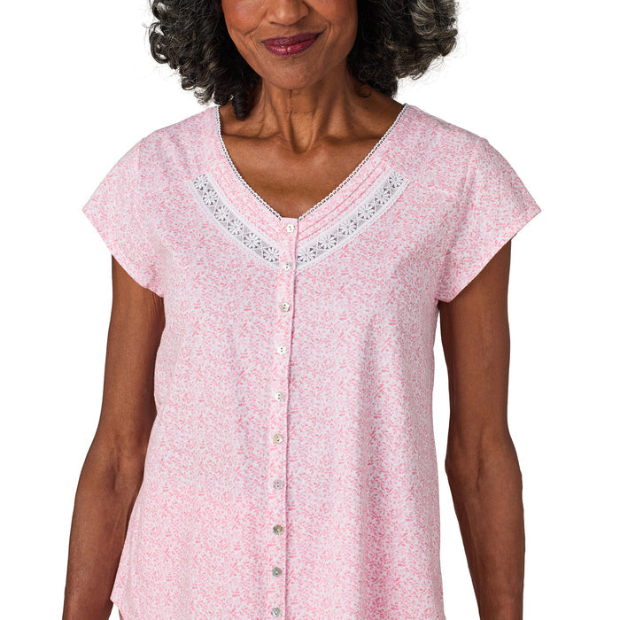 A lady wearing Coral Leaf Cotton Capri PJ Set