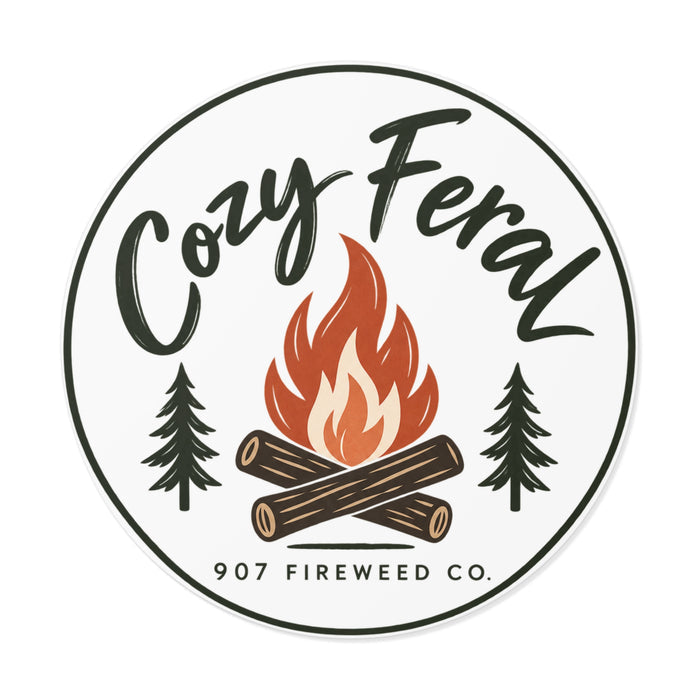 Cozy Feral Campfire Sticker | Alaska Outdoor Sticker | Camping & Adventure Vinyl Sticker | 907 Fireweed Co.