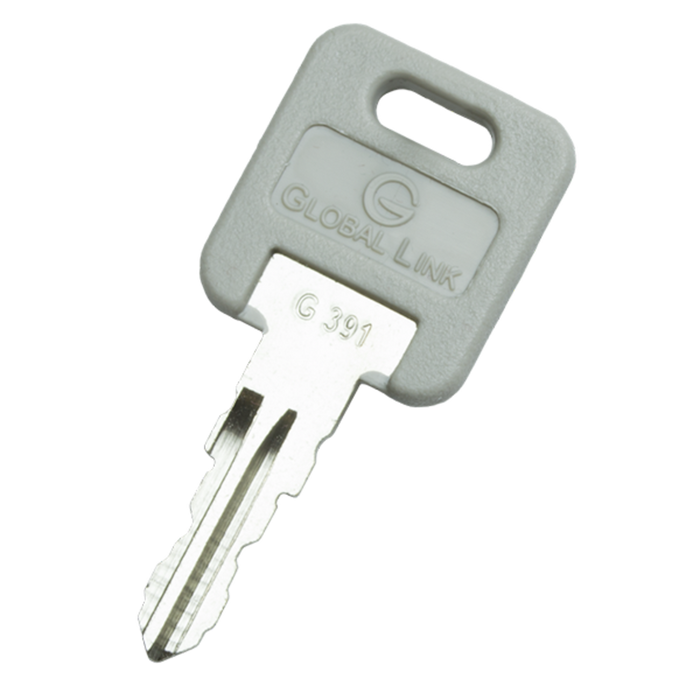 Grey Plastic Global Link G391 RV Compartment Key - Front View | United RV Parts