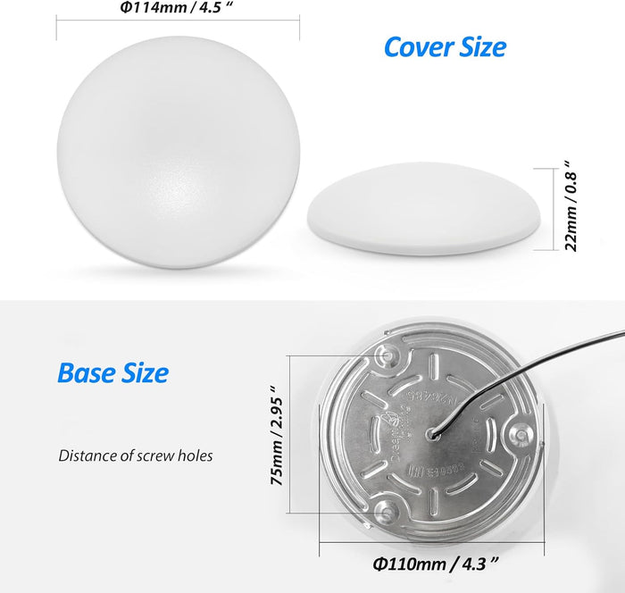 LED RV Ceiling Light DL-0016264-C4-1PK Cover 4.5in and Base 4.3in Dimensions Diagram | United RV Parts