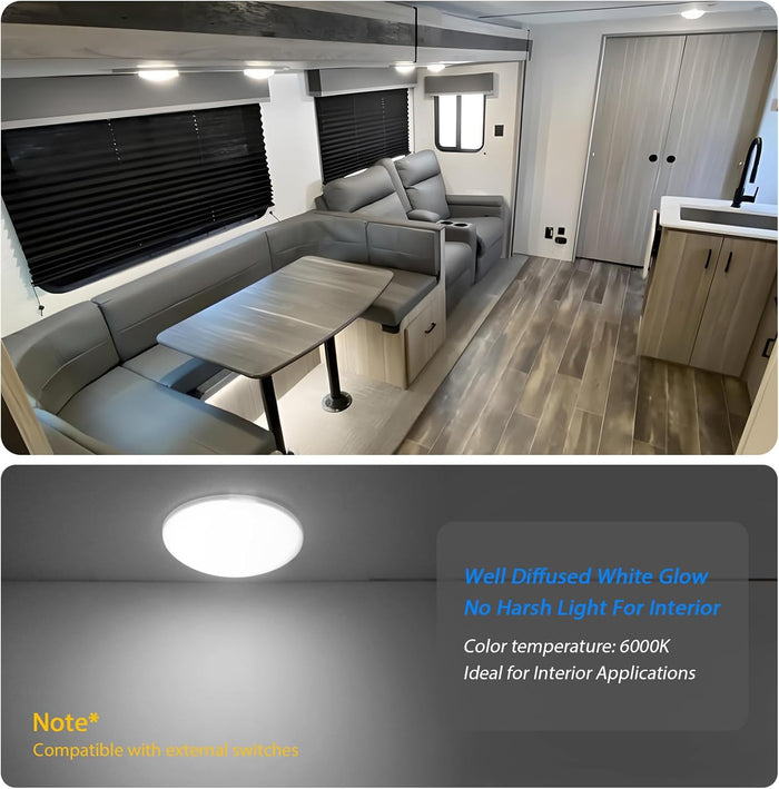 Cool White LED RV Interior Ceiling Light DL-0016264-C4-1PK Installed in Travel Trailer Living Area | United RV Parts