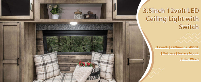 Dream Lighting 3.5in LED RV Ceiling Light Installed in Camper Interior - Lifestyle Shot | United RV Parts