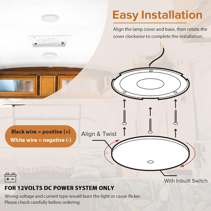RV LED Ceiling Light DL-0016273-C4-1PK Dimensions - 3.5in Cover, 3.3in Base, 0.7in Profile | United RV Parts