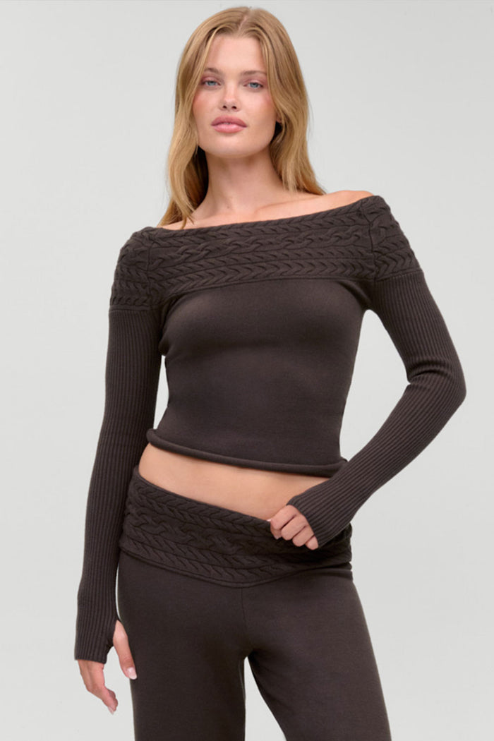 Crosby Cloud Cable Knit Sweater - Chocolate Brown