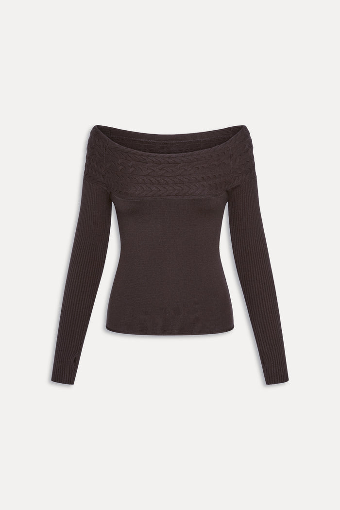 Crosby Cloud Cable Knit Sweater - Chocolate Brown