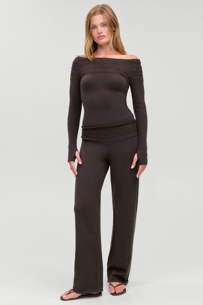 Crosby Cloud Cable Knit Sweater - Chocolate Brown