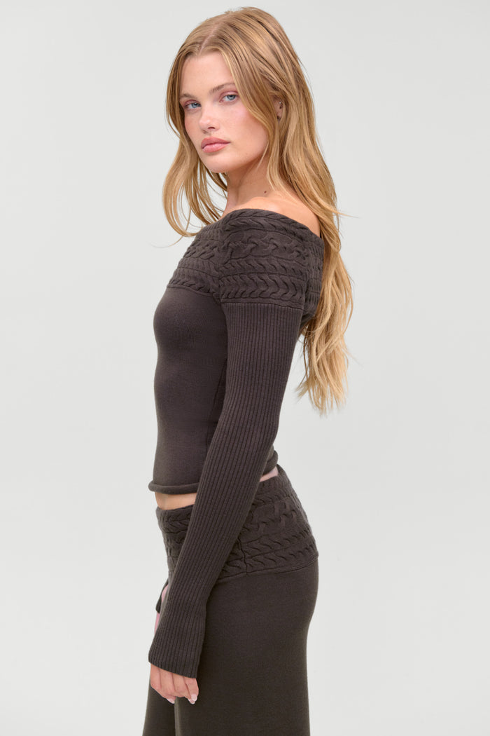 Crosby Cloud Cable Knit Sweater - Chocolate Brown