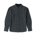 Crossroads dark charcoal organic cotton flannel shirt with button front and chest pocket, displayed flat against white background