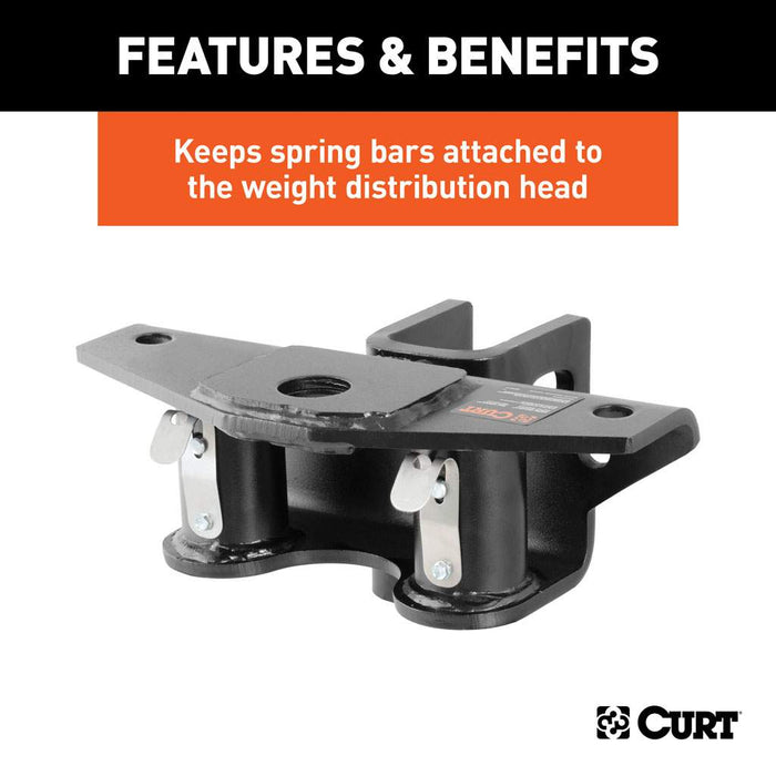Curt Round Bar Weight Distribution Retainers Installed on WD Hitch Head - Features View | United RV Parts