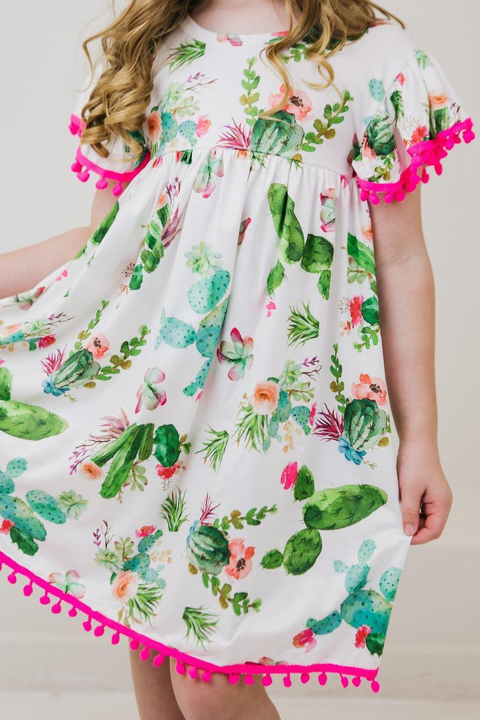 (L) Cute Cactus Pom Pom Dress-Mila & Rose ®
