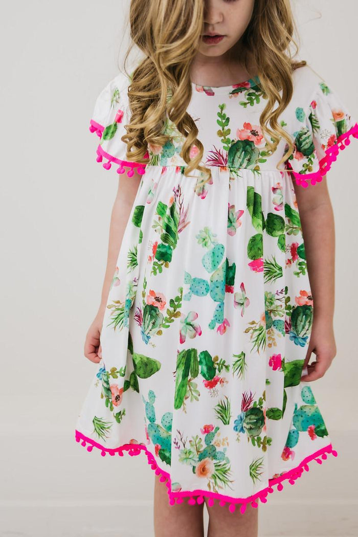 (L) Cute Cactus Pom Pom Dress-Mila & Rose ®