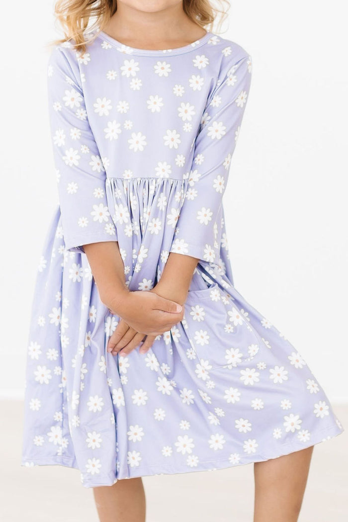 Dainty Daisies 3/4 Sleeve Pocket Twirl Dress-Mila & Rose ®