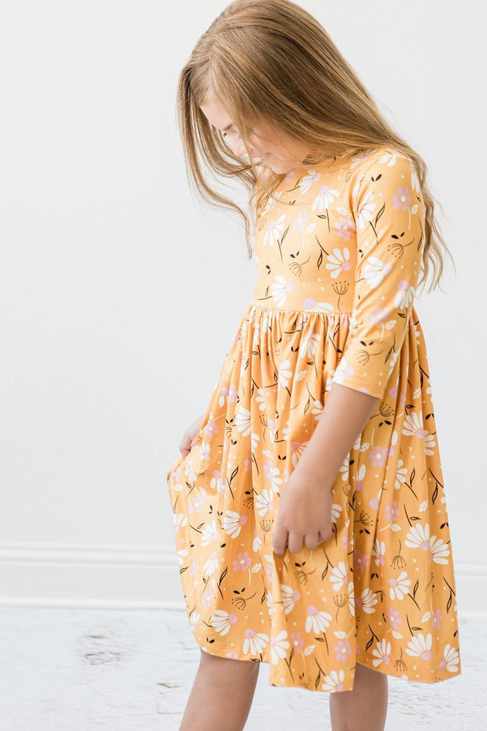 (V) Dandelions in Fall 3/4 Sleeve Pocket Twirl Dress-Mila & Rose ®