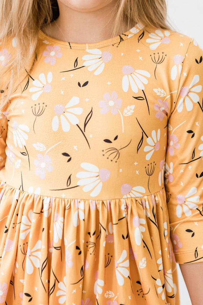 (V) Dandelions in Fall 3/4 Sleeve Pocket Twirl Dress-Mila & Rose ®