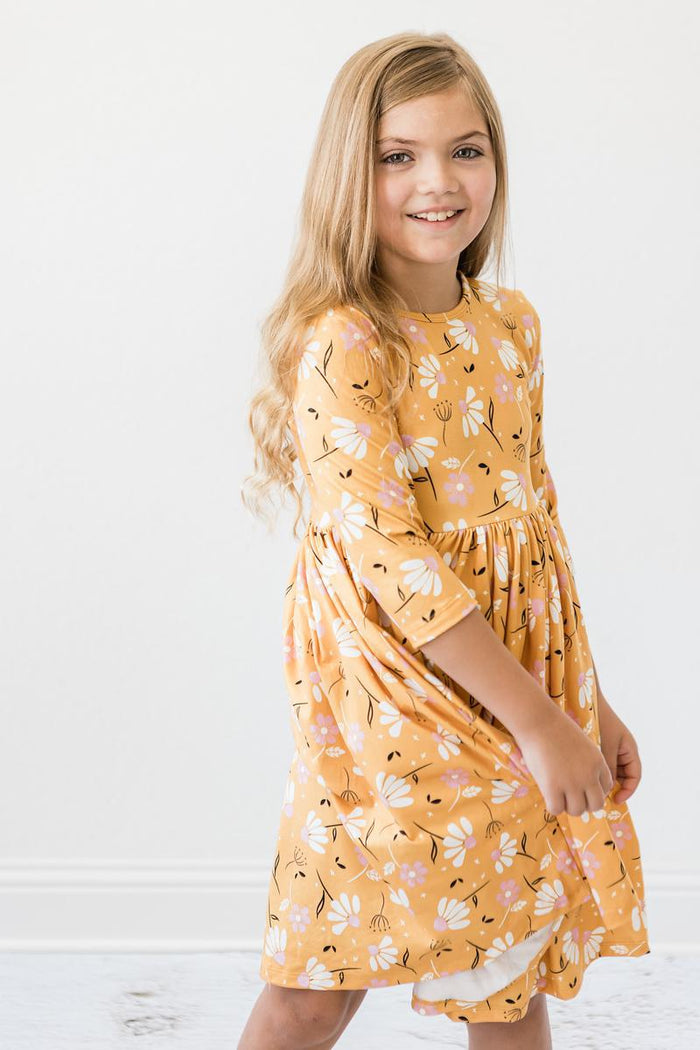 (V) Dandelions in Fall 3/4 Sleeve Pocket Twirl Dress-Mila & Rose ®