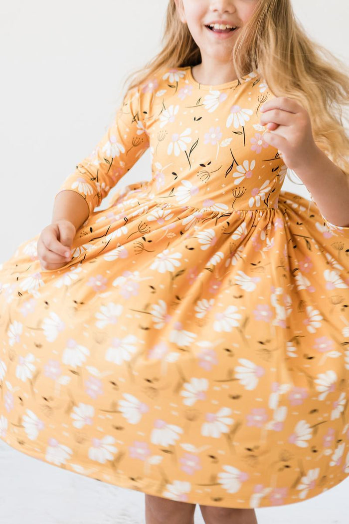 (V) Dandelions in Fall 3/4 Sleeve Pocket Twirl Dress-Mila & Rose ®