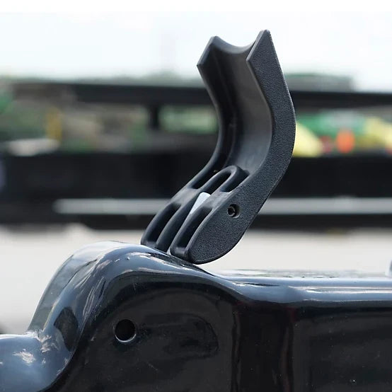 Black Composite Trailer Coupler Handle Installed on Cast Coupler - Close-Up Detail | United RV Parts