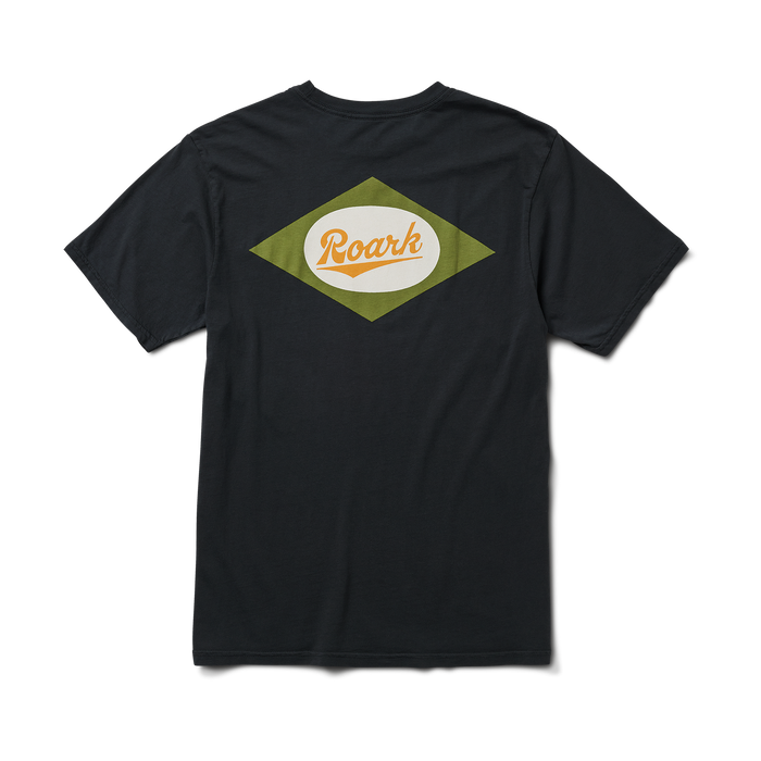 Roark Diamond Script Premium Tee in Black: Close-up of the back graphic, ideal for a classic and understated look.