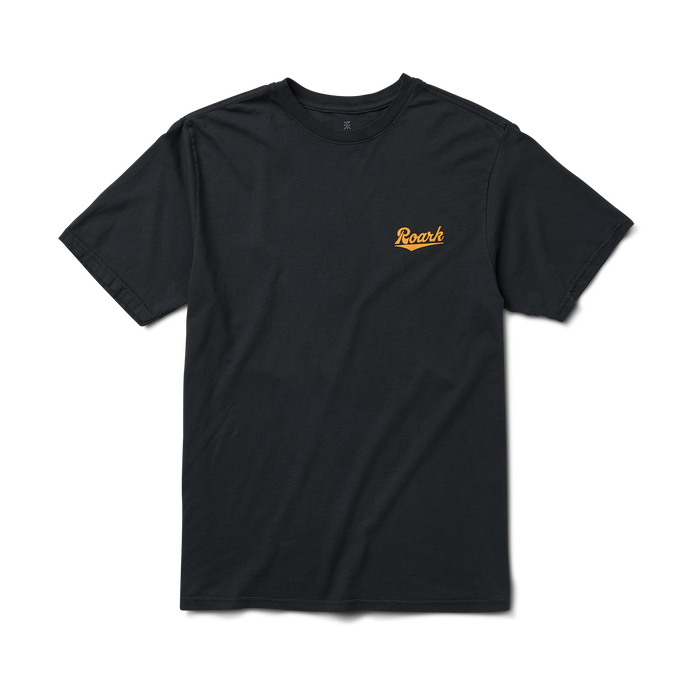 Roark Diamond Script Premium Tee in Black: Close-up of the front graphic, showcasing the subtle and stylish design.