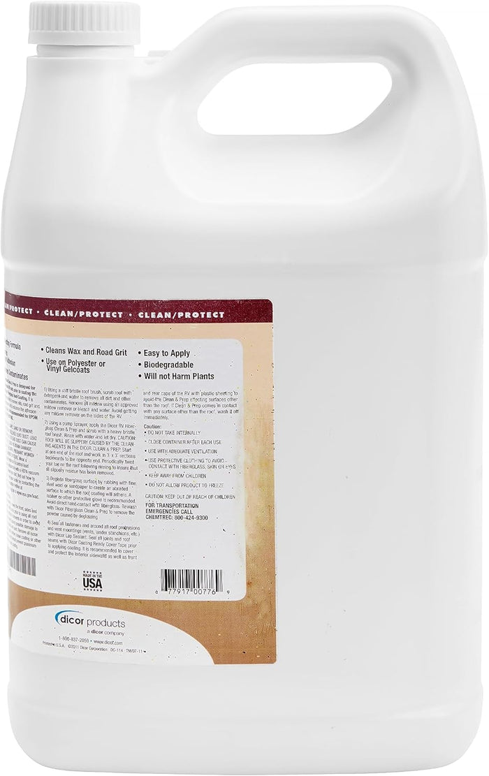 Dicor Fiberglass Clean & Prep RP-FCP-1 1 Gallon Jug - Back Label | United RV Parts