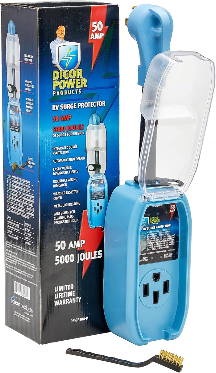 Blue Dicor RV Surge Protector with Protective Cover and Packaging | United RV Parts