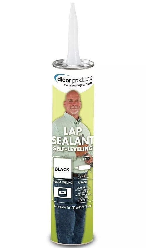 Black Dicor 501LSB-1 Self Leveling Lap Sealant Tube - Front View | United RV Parts