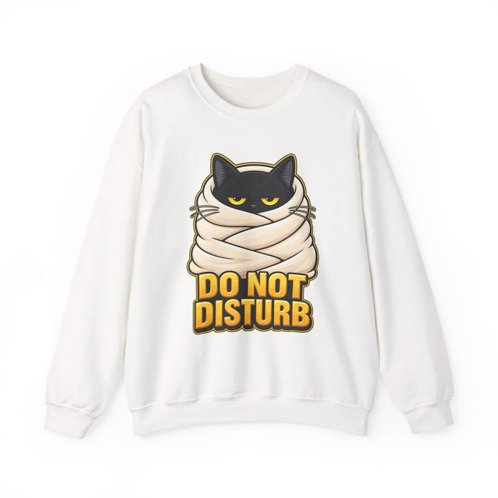 Do Not Disturb Cat Sweatshirt — Cozy Mummy-Wrapped Black Cat Graphic Crewneck