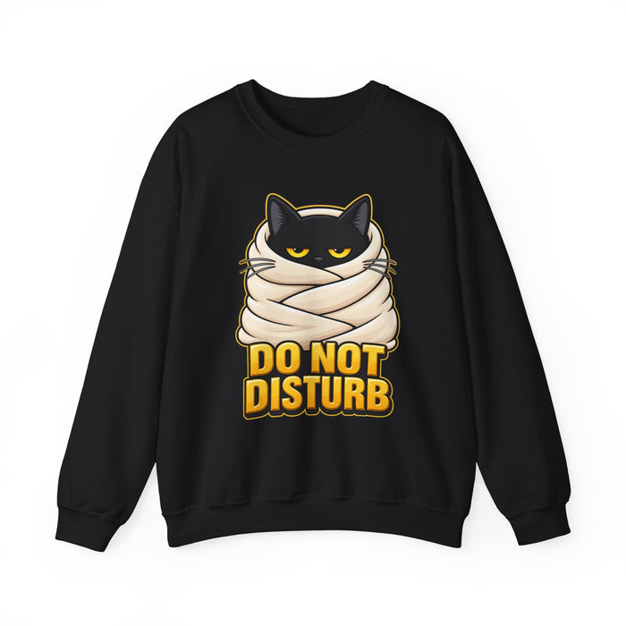 Do Not Disturb Cat Sweatshirt — Cozy Mummy-Wrapped Black Cat Graphic Crewneck